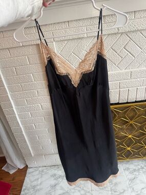 Victoria’s Secret SILK Slip Dress w/ Beige Lace Trim Intimates & Sleepwear